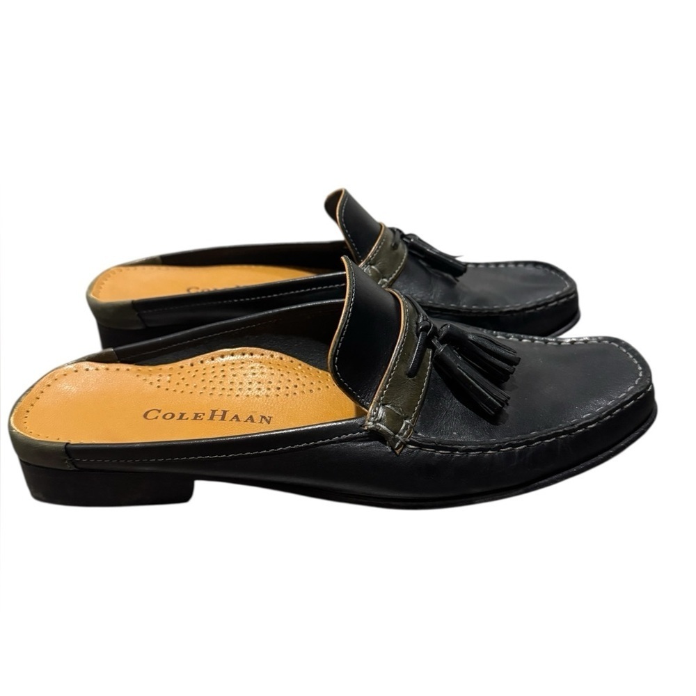 Cole Haan Black Leather Slide Loafers w/ Olive Saddle Strap | Women’s 8 - Picture 4 of 9